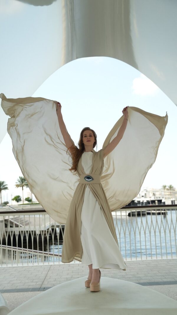 women wearing beige kaftan