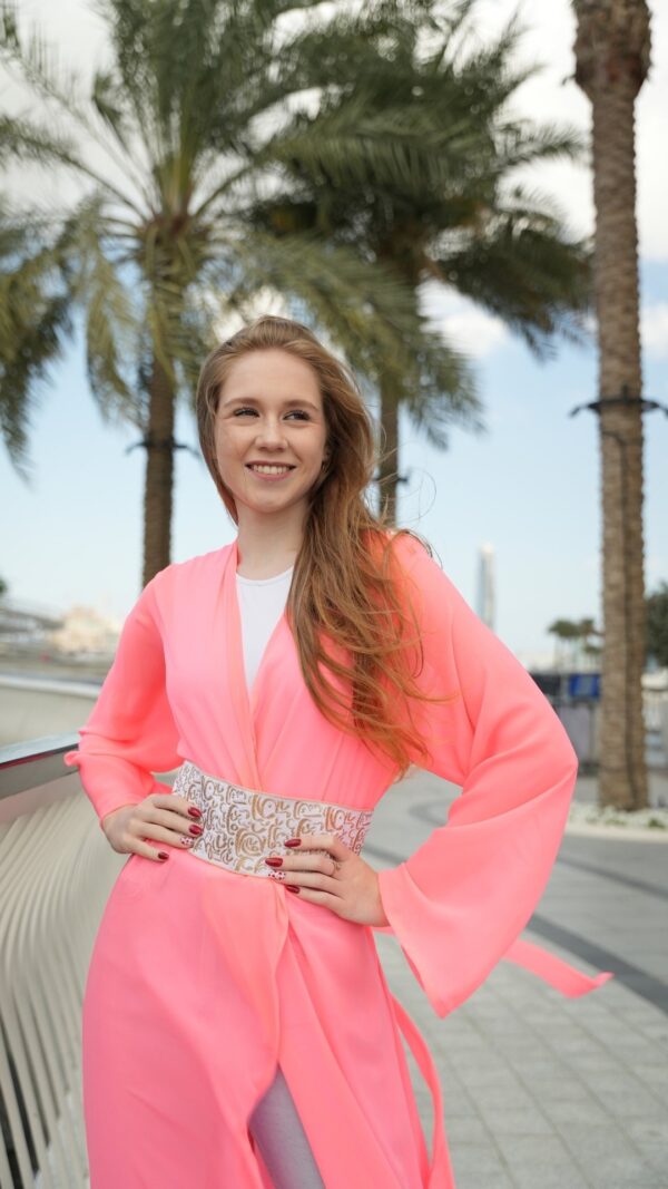 women wearing peach kaftan