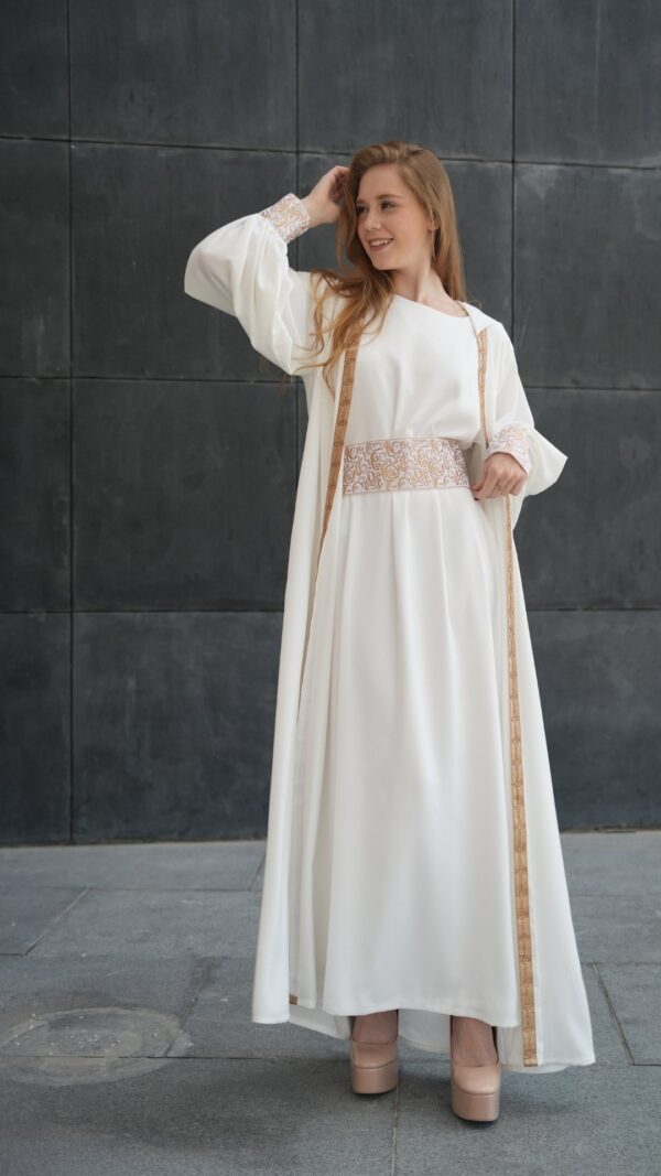 women wearing white kaftan