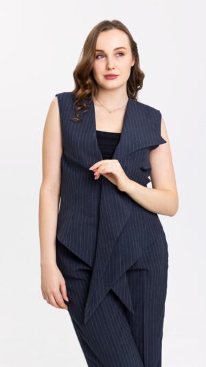 Navy-Striped Sleeveless Suit